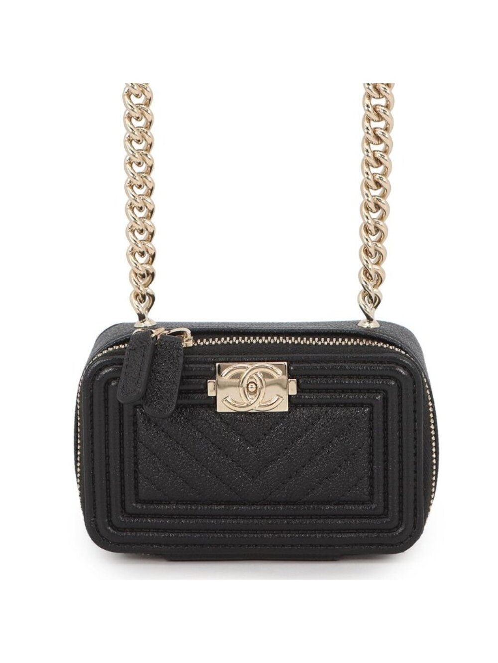 Chanel Chain Shoulder Bag Boy Mini Caviar Leather Black